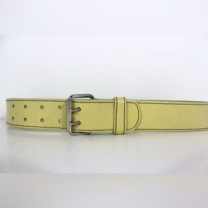 1980’s Butter Yellow Wide Genuine Leather Belt with Double Prong Silver Buckle